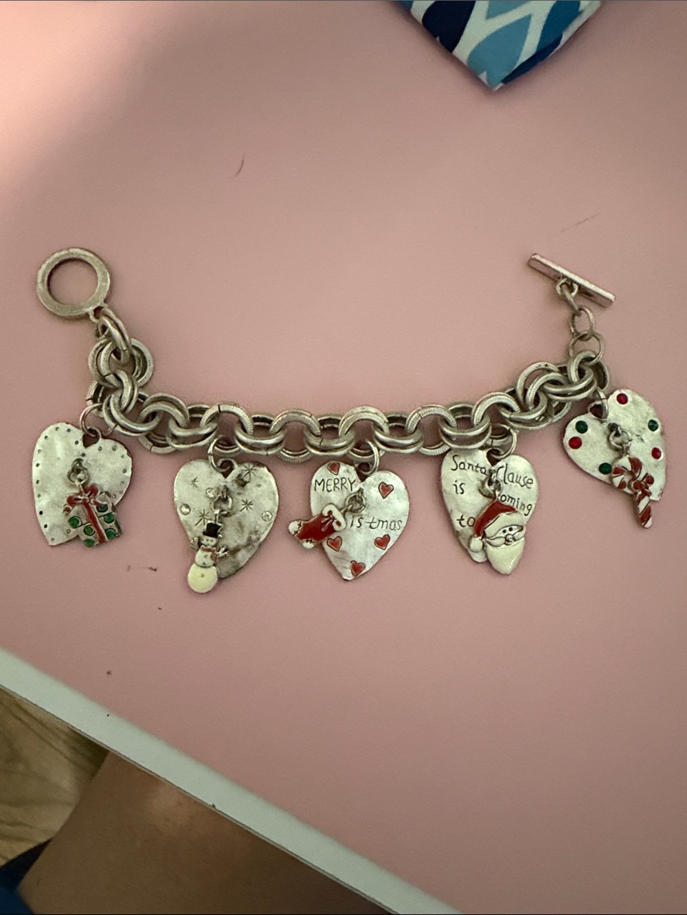 Christmas Silver Toggle Charm Bracelet